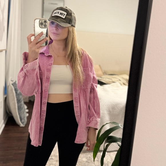 Tops - Pink Women's Shacket / Jacket Button Down